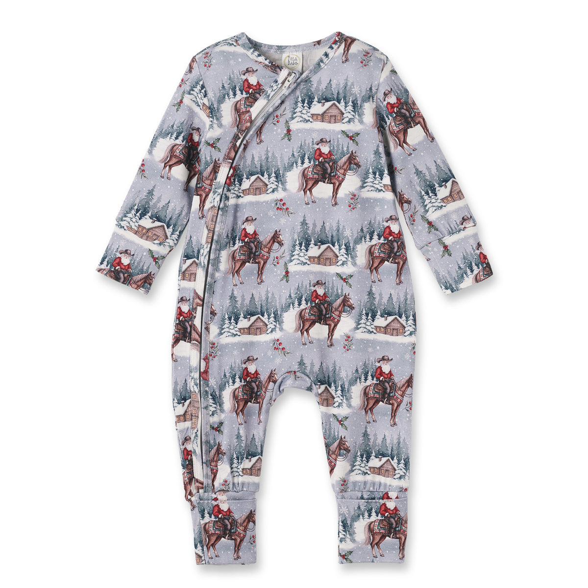 Cowboy Christmas Bamboo Zipper Romper - Convertible Cuffs