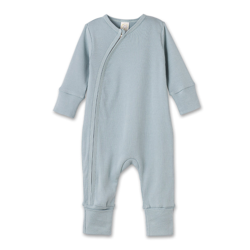 Cotton Baby Zipper Romper With Convertible Cuffs-Blue