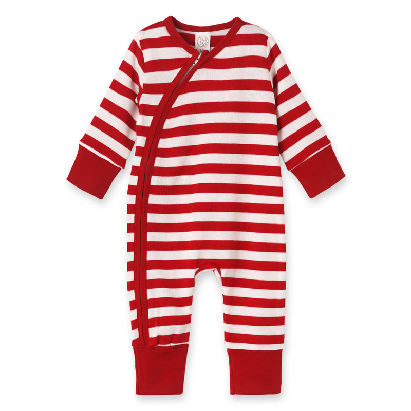 Candy Cane Christmas Stripe Baby Zipper Romper - 100% Cotton
