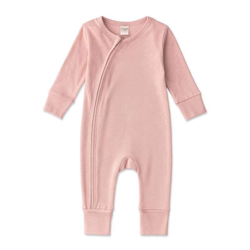 Cotton Baby Zipper Romper With Convertible Cuffs-Soft Coral