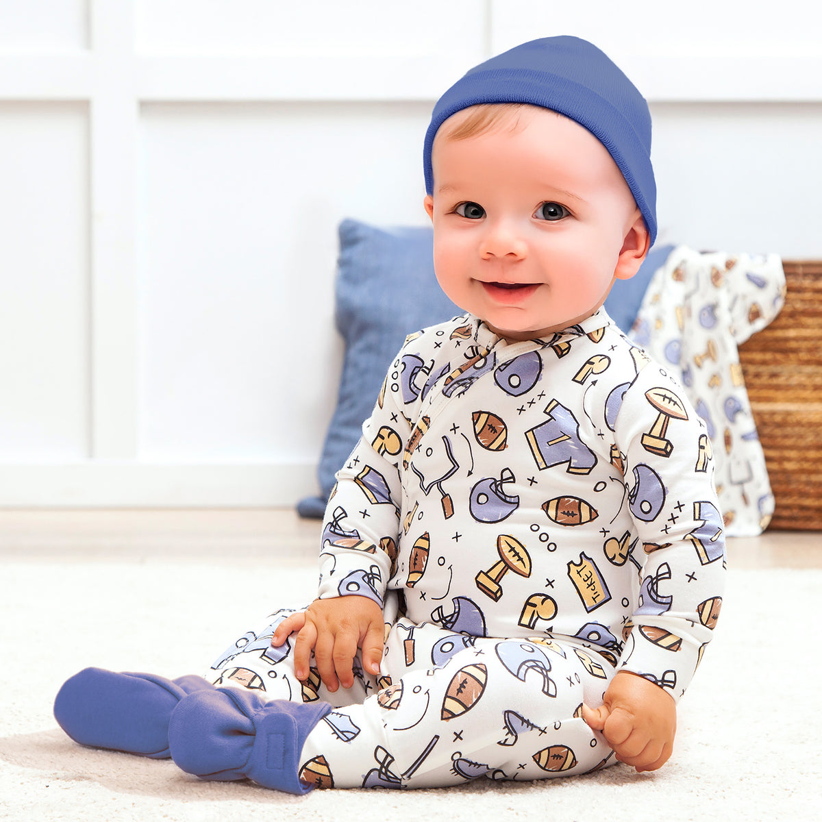 Touchdown Bamboo Zipper Romper and Beanie
