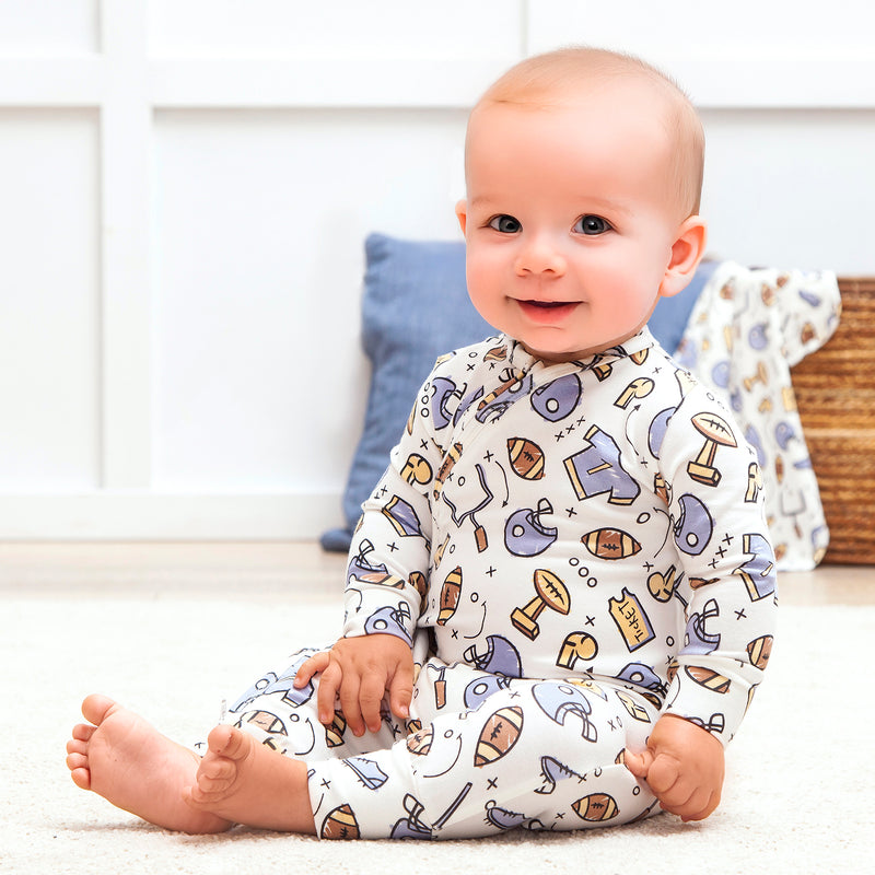 Touchdown Baby Boy Bamboo Football Zipper Romper