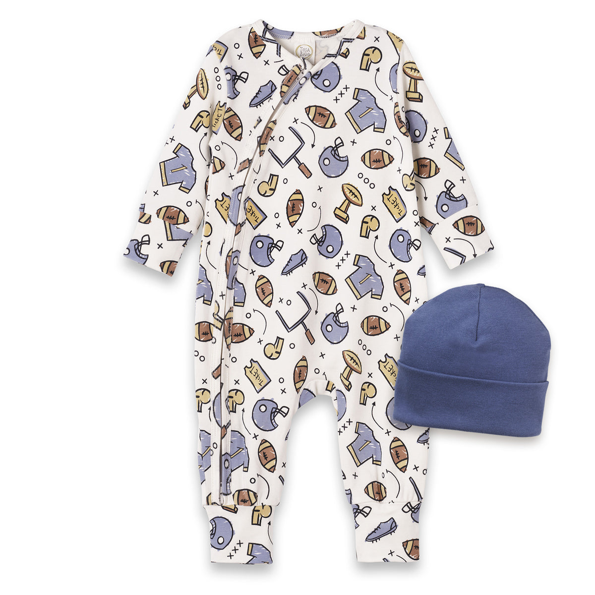 Touchdown Bamboo Zipper Romper and Beanie
