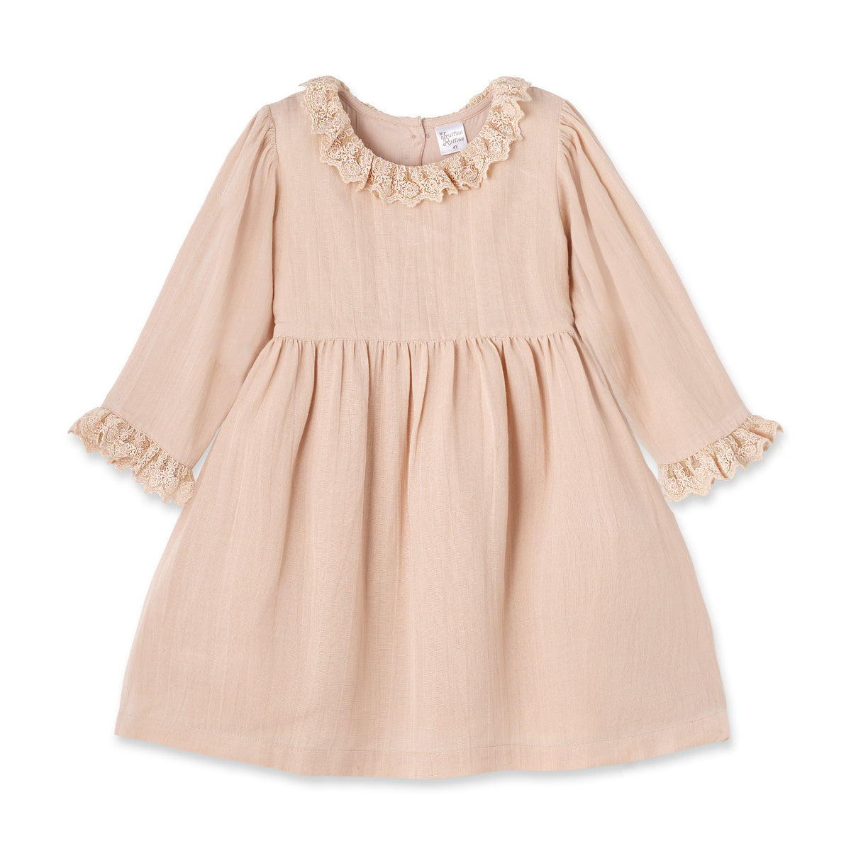 Lace Trim Linen Dress – Soft Beige Special Occasion Style