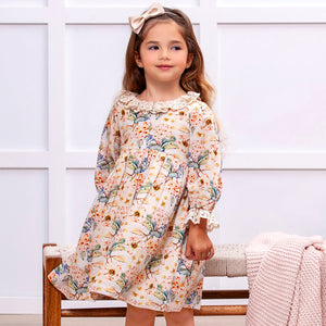 Linen Vintage Floral Dress with Lace Accents