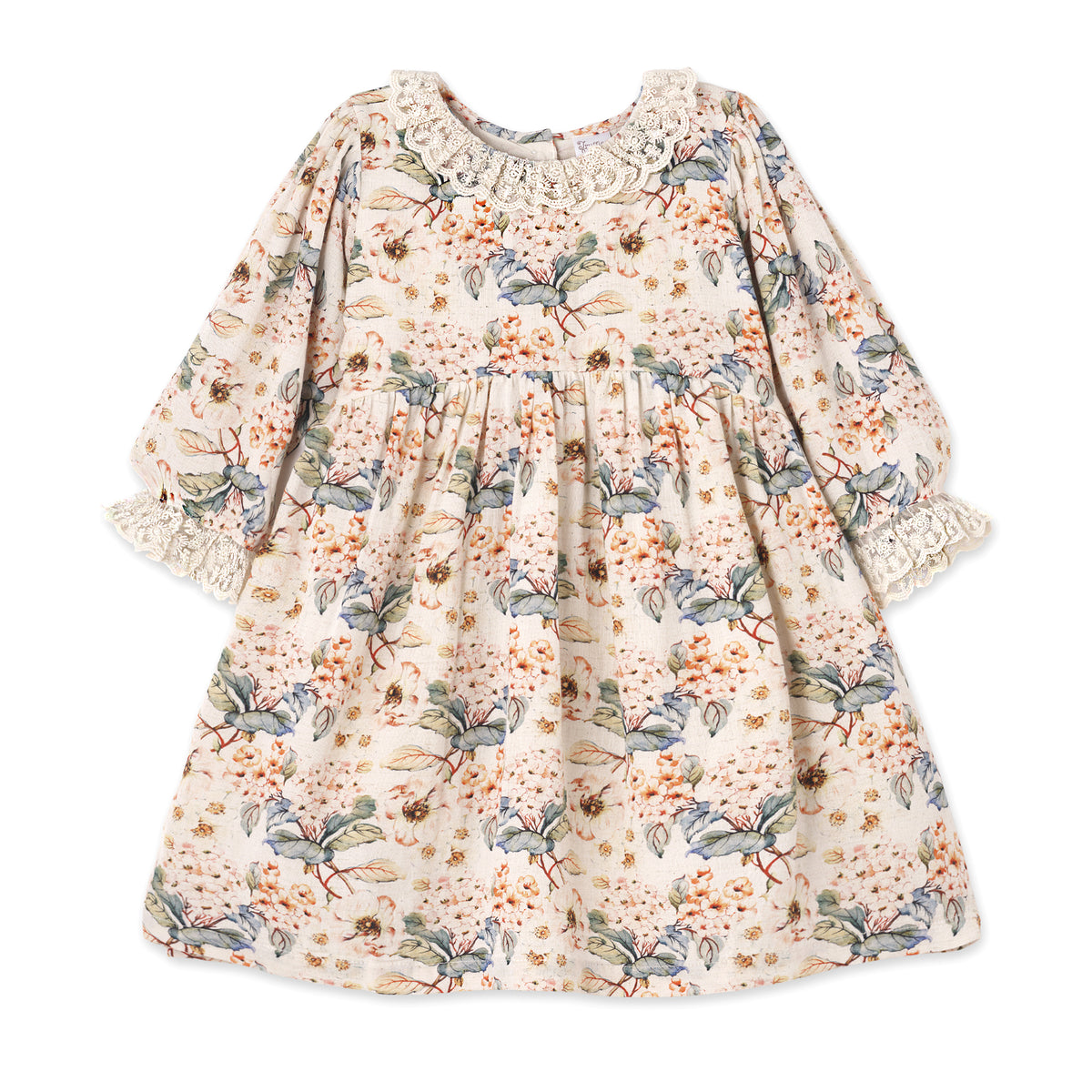 Linen Vintage Floral Dress with Lace Accents