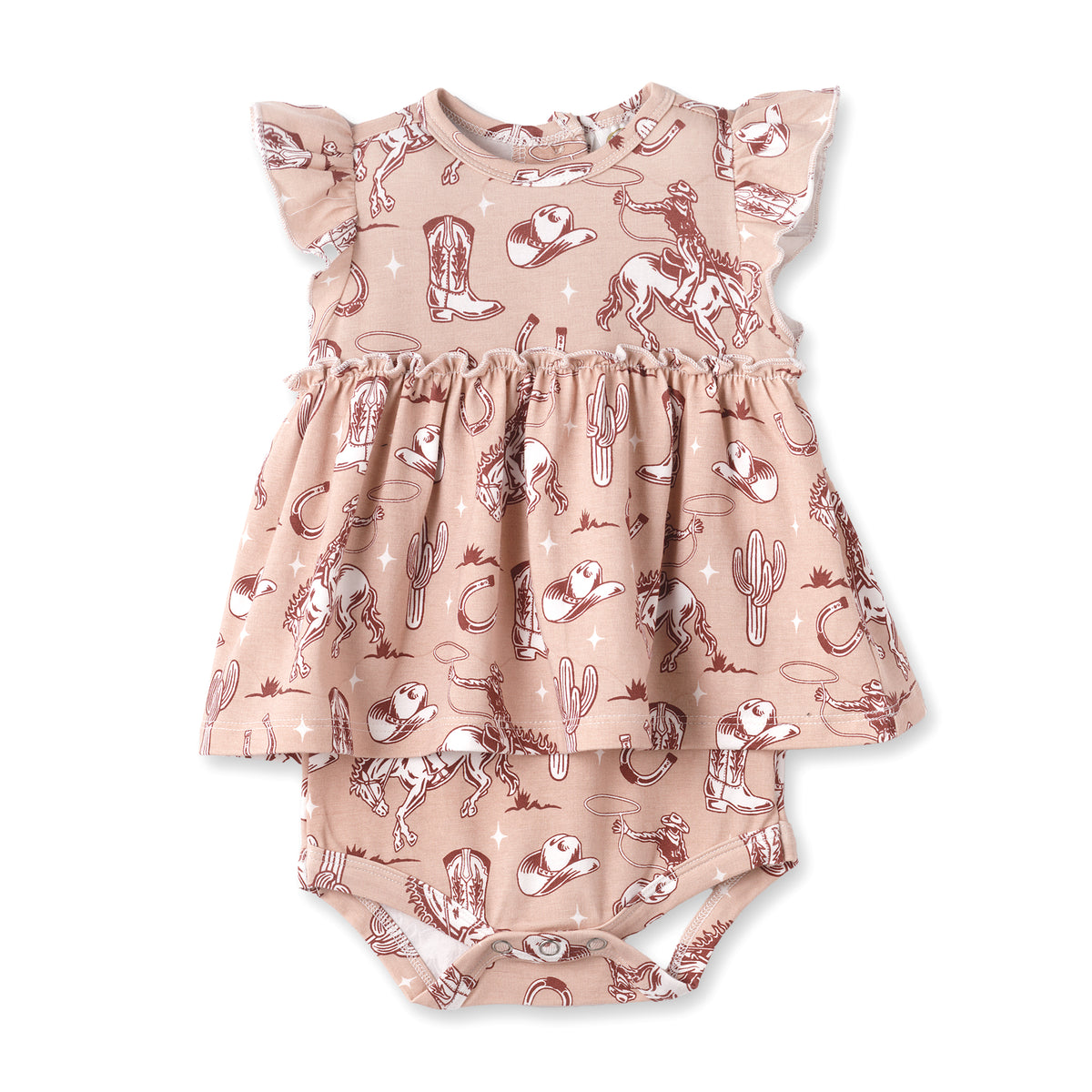 Wild Wrangler/Pink Bamboo Cowgirl Western Skirted Bodysuit