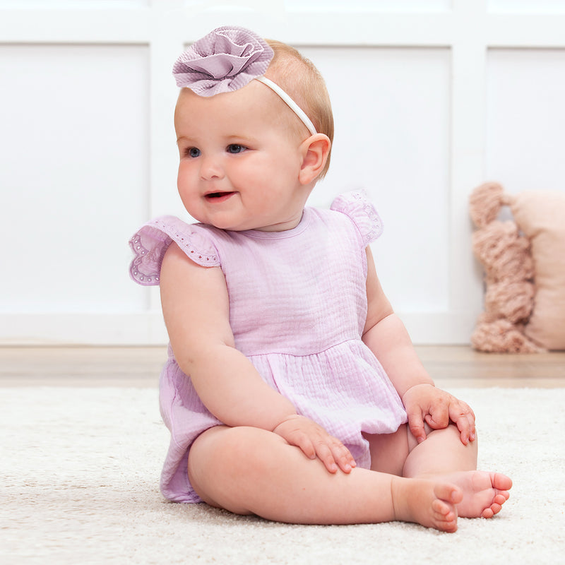 Baby Girl Gauze Bodysuit w/Eyelet Flutter Sleeves