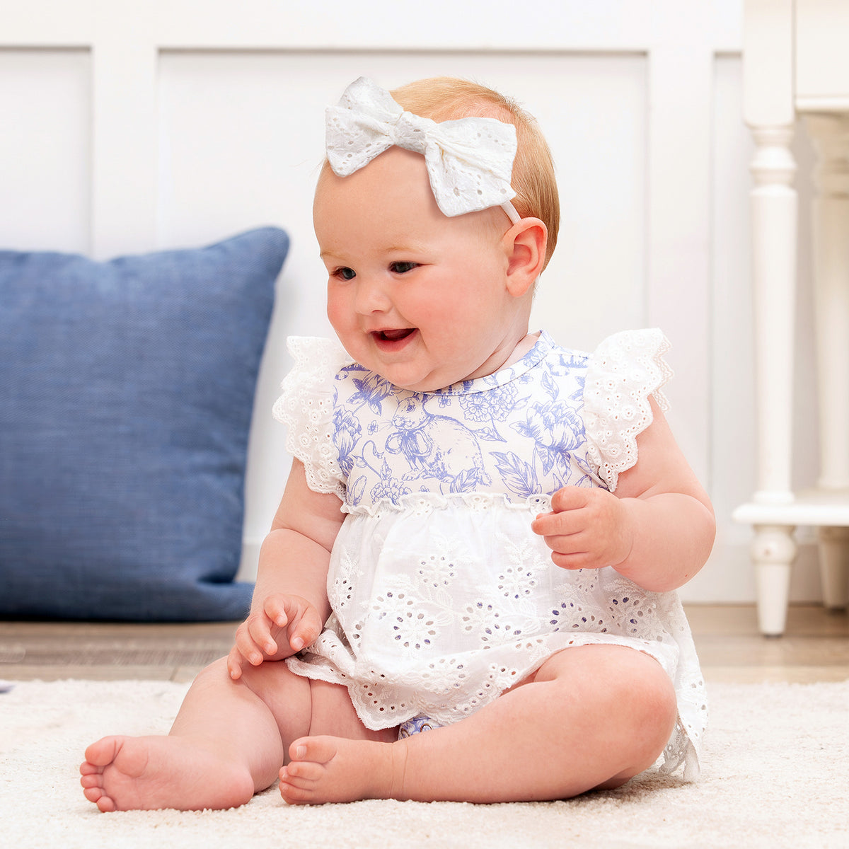 Easter Bunny Toile Lace Skirted Bodysuit