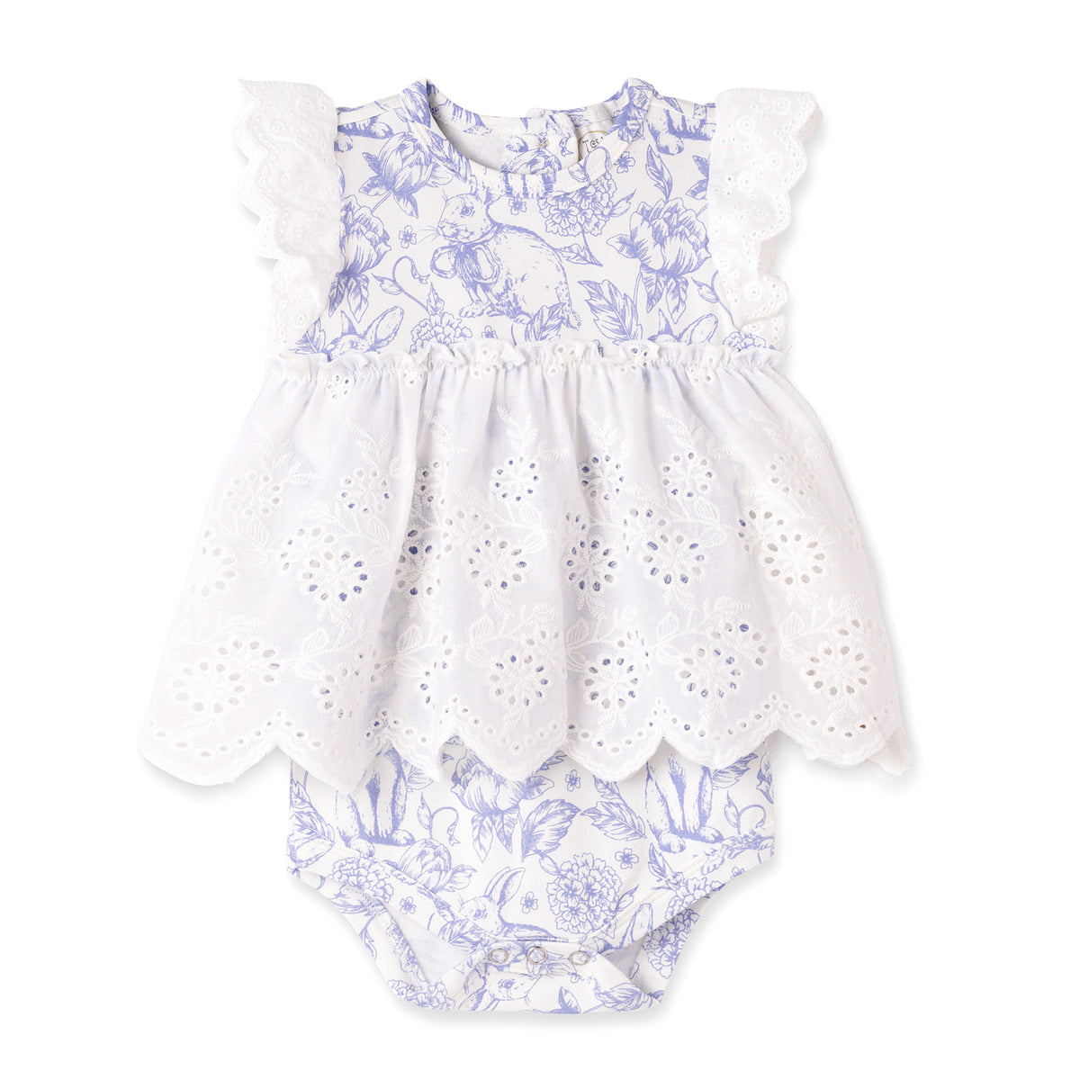 Easter Bunny Toile Lace Skirted Bodysuit