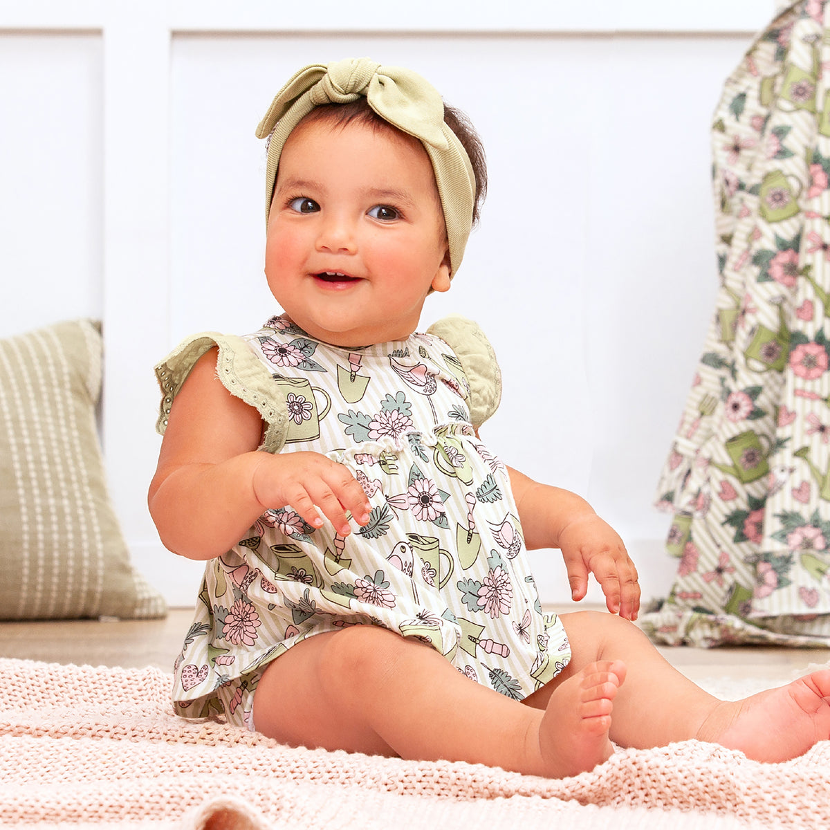 Garden Blooms Skirted Bodysuit – Bamboo Baby Outfit 3-6M