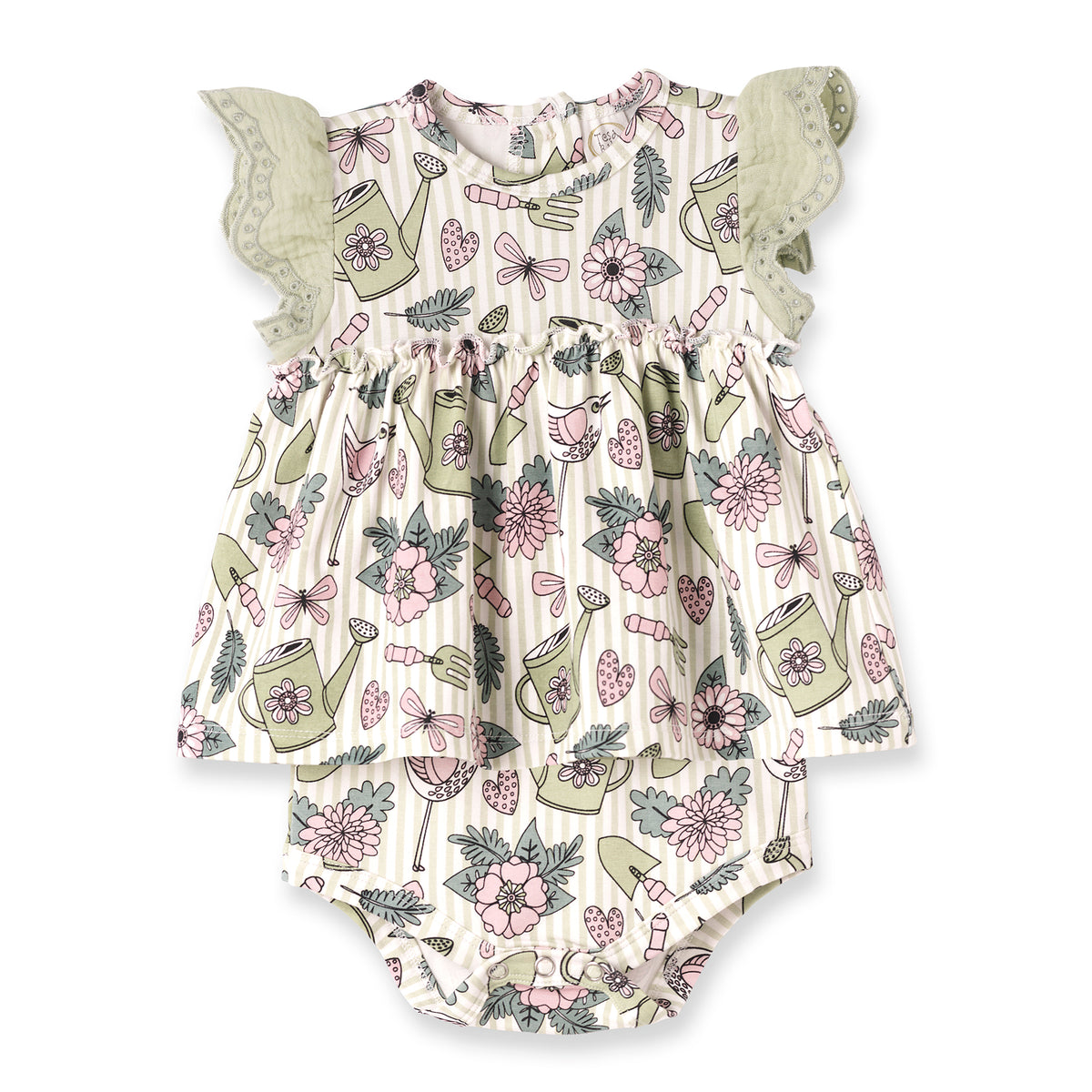 Garden Blooms Skirted Bodysuit – Bamboo Baby Outfit 3-6M