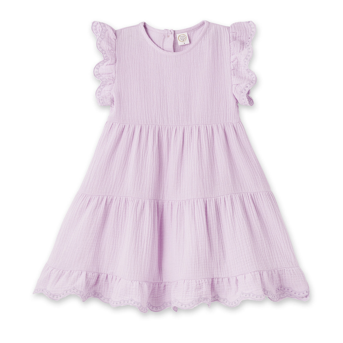 Lavendar Gauze Girl's Dress w/Eyelet Flutter Sleeves