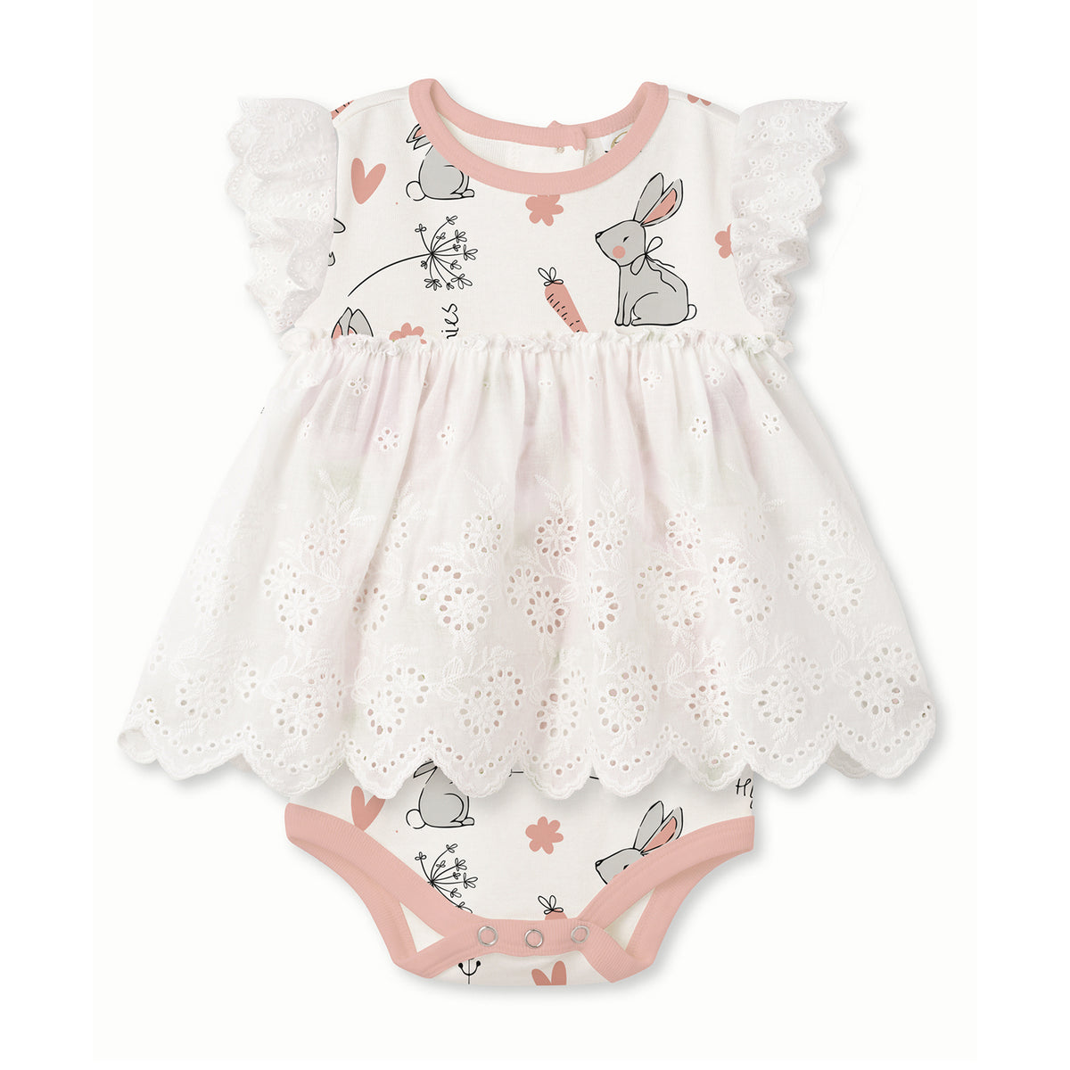 Easter Eyelet Flutter Sleeve Skirted Bodysuit 0-3M