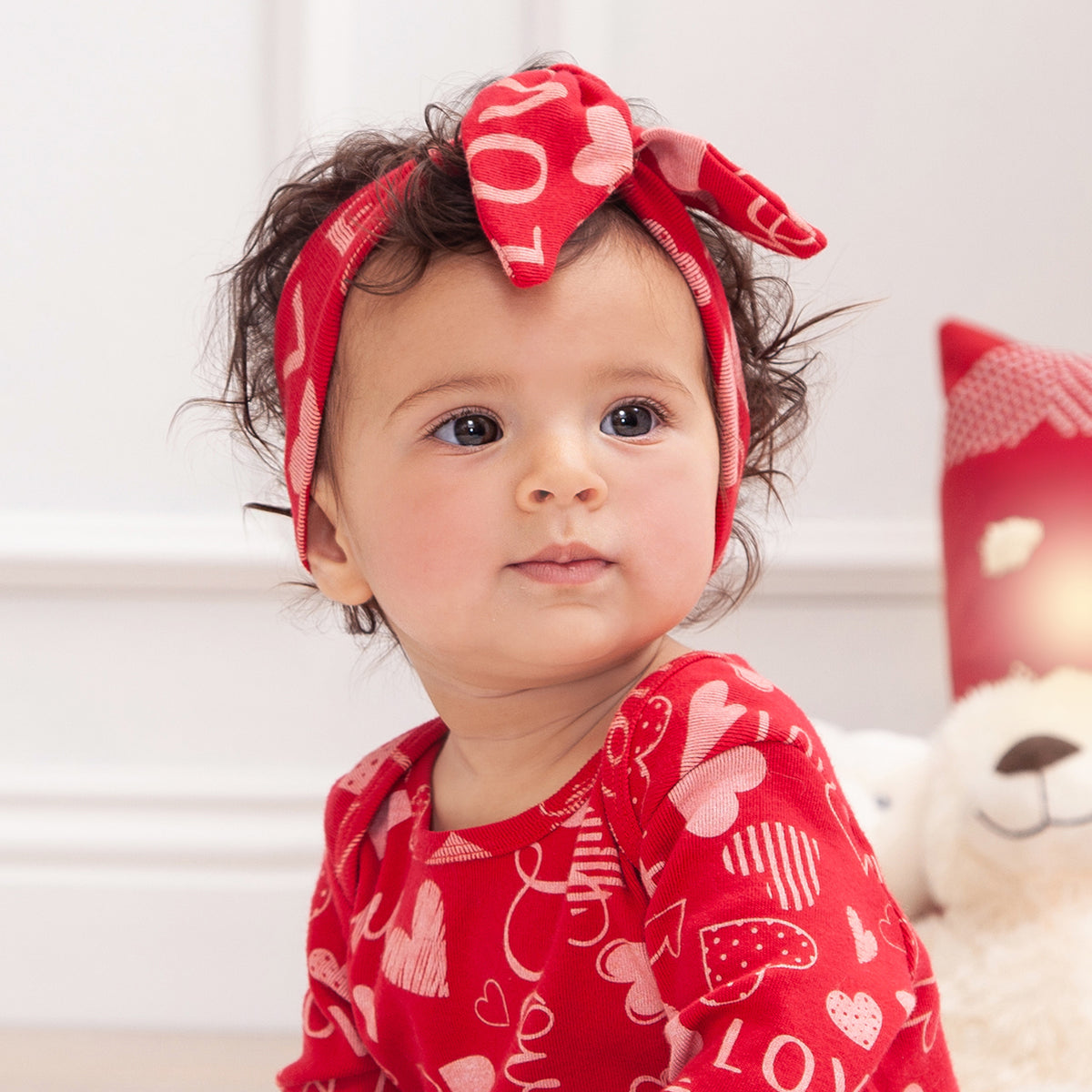 Baby Girl's Red Hearts Cotton Headband