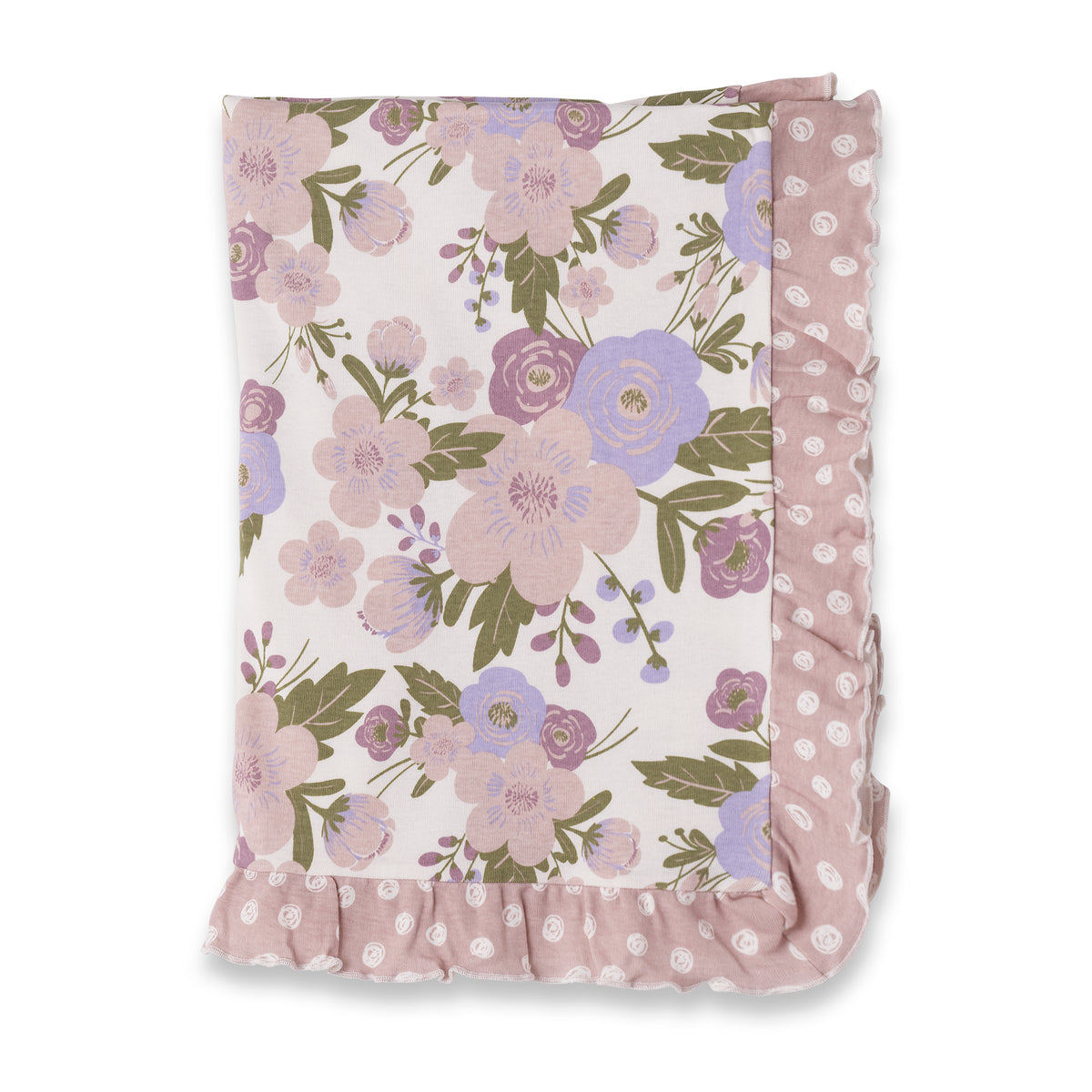 Blushing Blooms Cotton Stroller Blanket W/Dotty Ruffle Trim