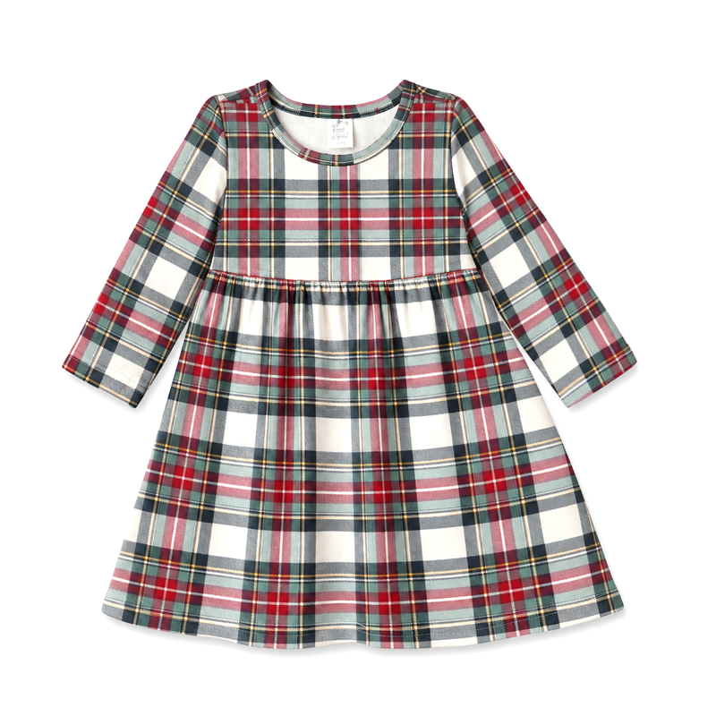Girls Christmas Plaid Dress – Soft Bamboo Holiday Outfit