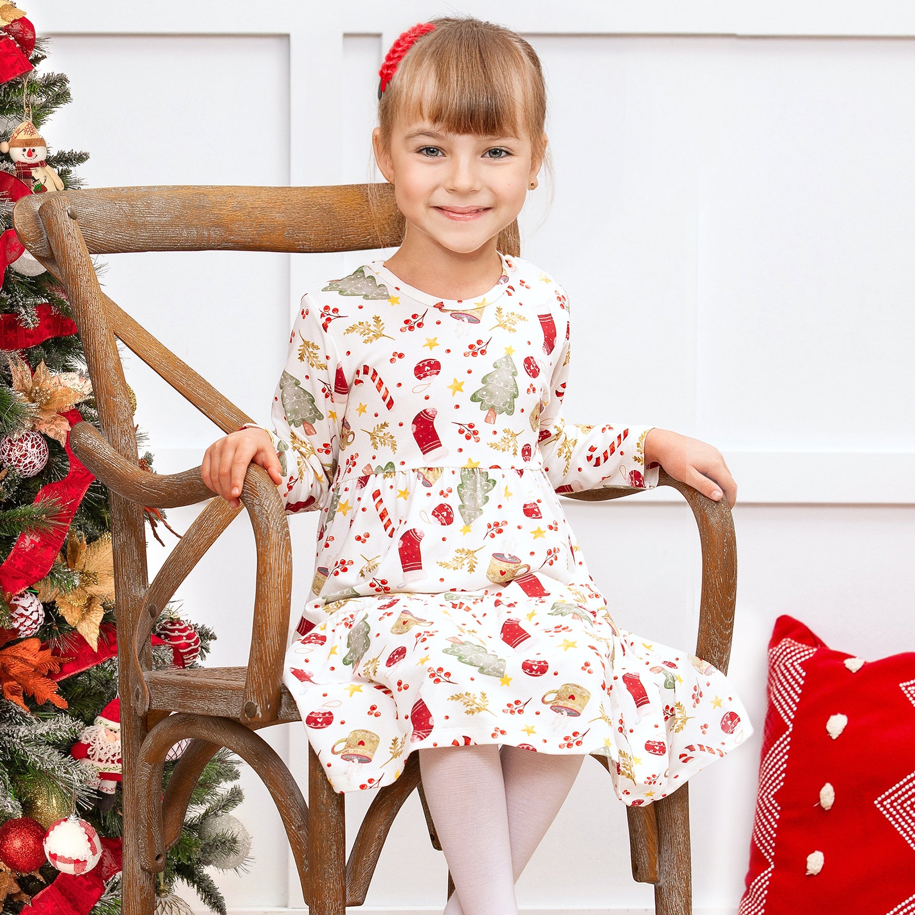 Girls’ Christmas Dress – Bamboo Holiday Tiered Twirl Dress 6Y