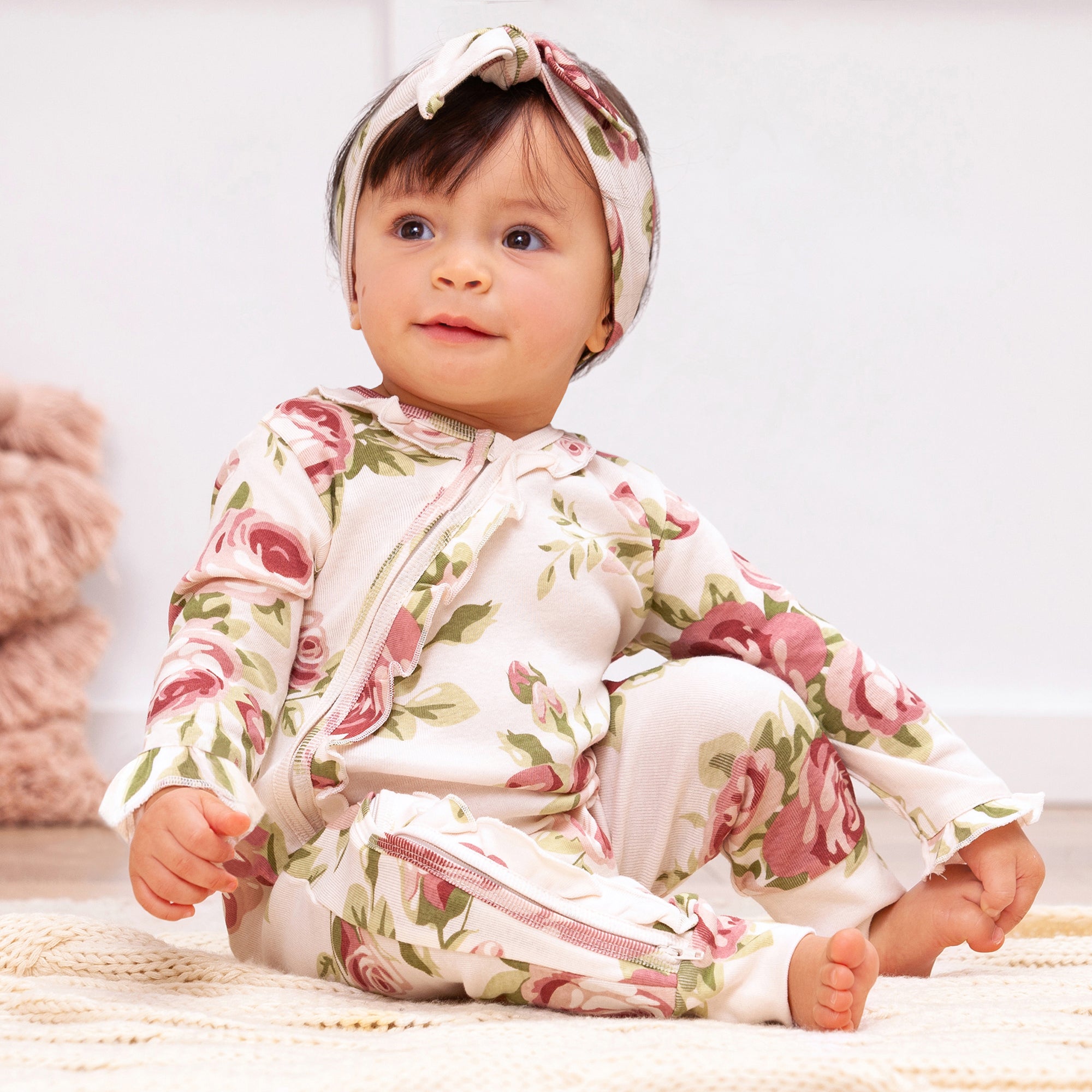 Baby Girl's Cabbage Rose Cotton Zippered Romper – Tesa Babe