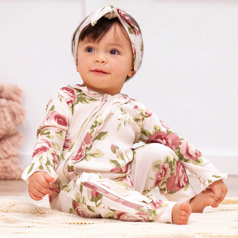 Cabbage Rose Zippered Romper