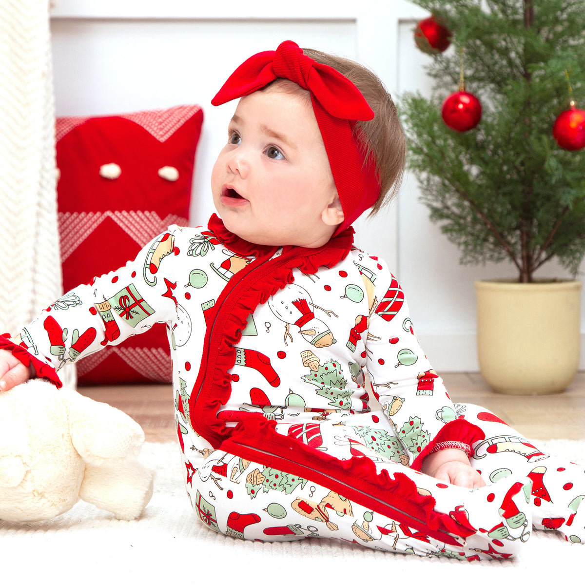 Christmas Bamboo Zipper Romper & Headband Set