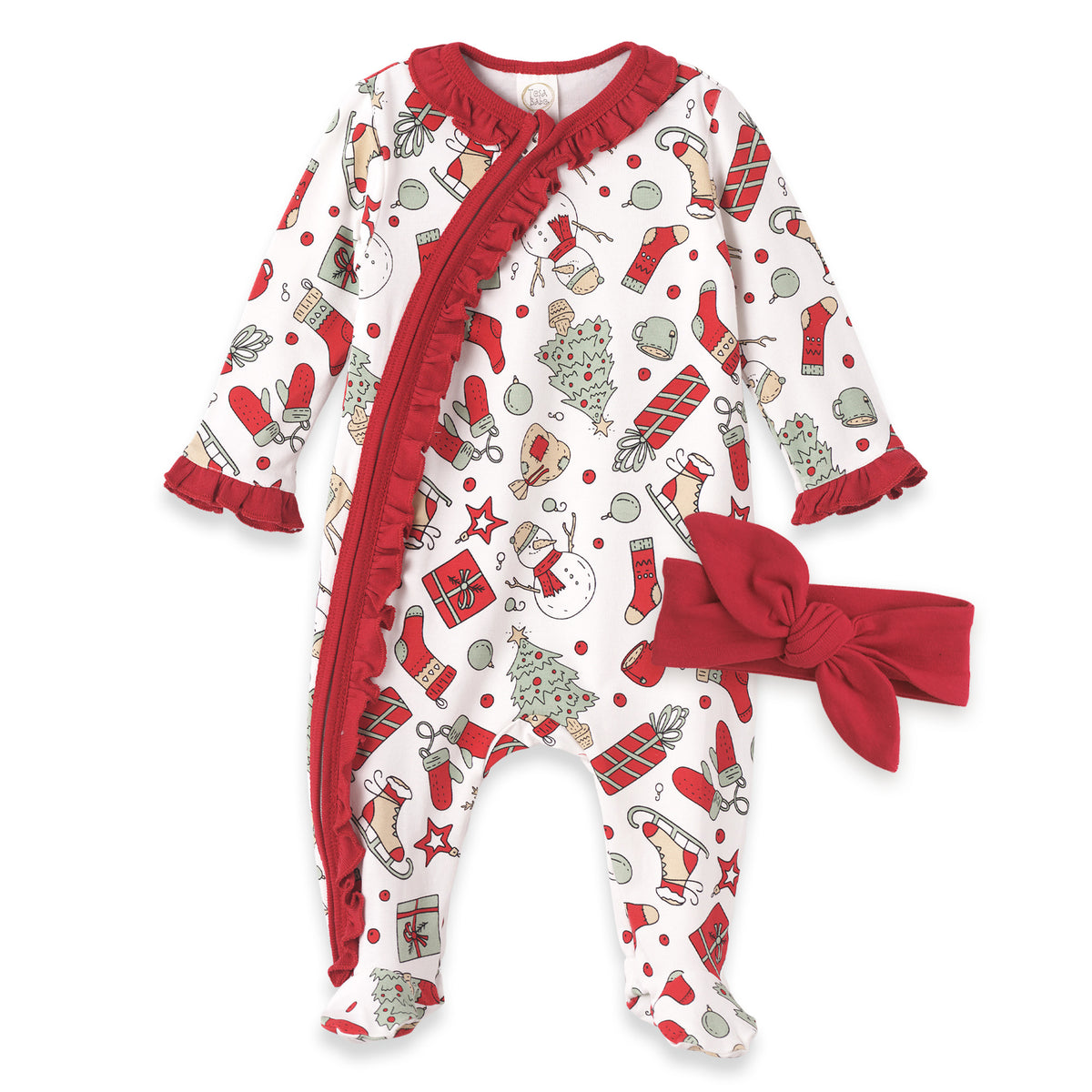 Christmas Bamboo Zipper Romper & Headband Set