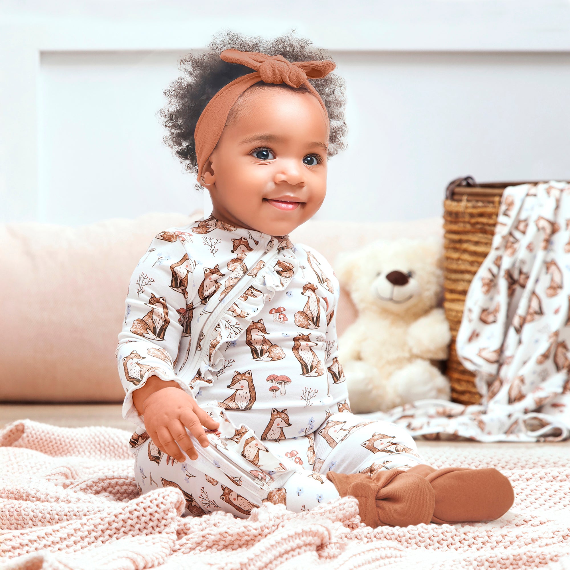 ロンパース・カバーオール son and daughter TAGO ROMPER 1y Baby Girl Denim Cotton Long-Sleeve Jumpsuit - Smokey Wash