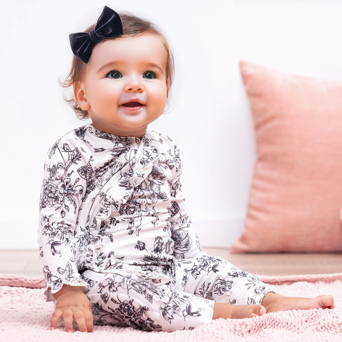Baby Girls' Floral Toile Zipper Romper – Bamboo Blend