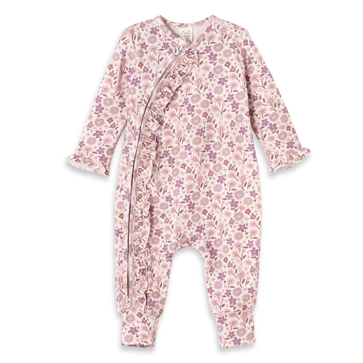 Baby Girl Zipper Romper – Bamboo Floral Ruffle One-Piece
