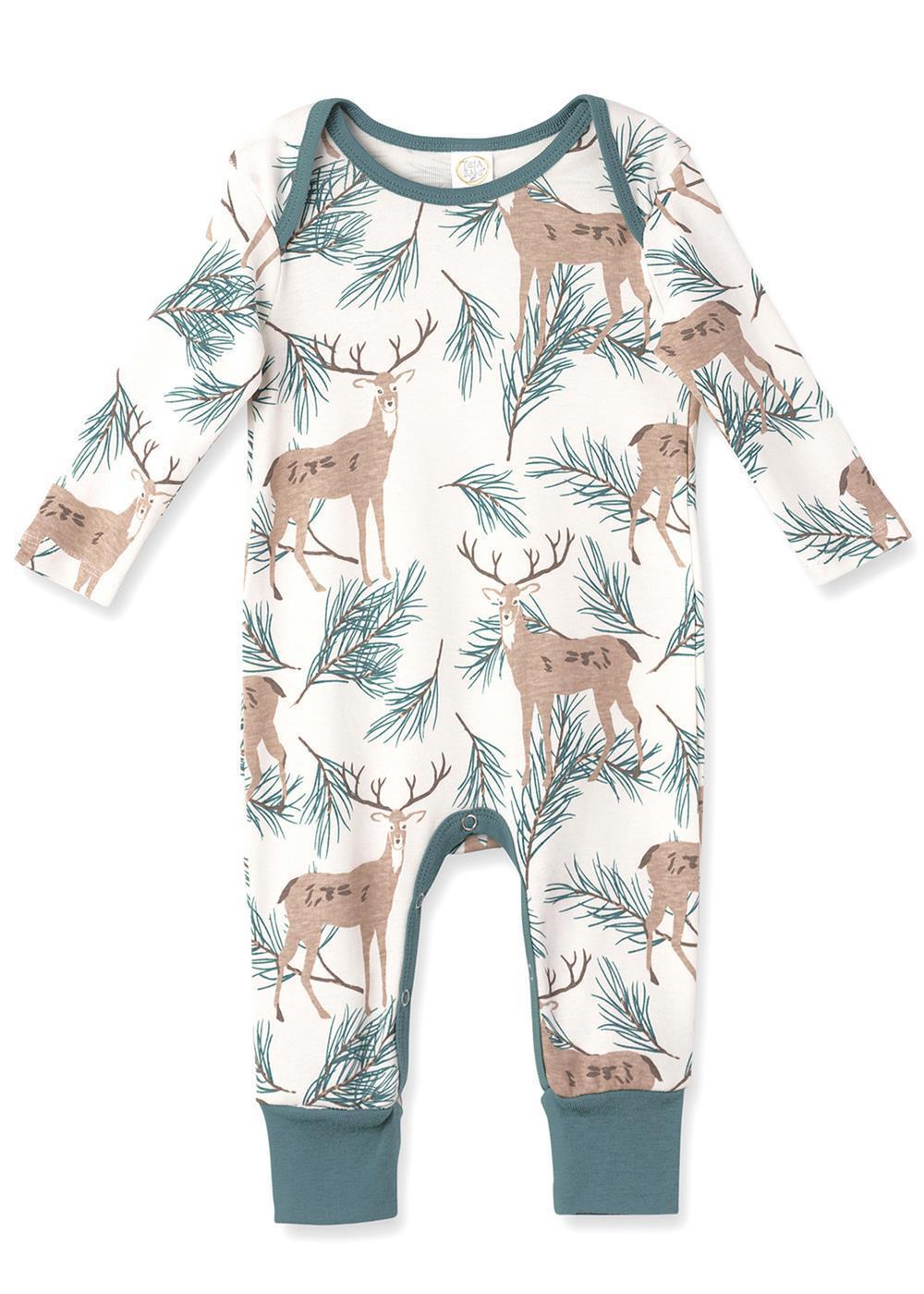 Deer Pine Baby Romper | Bamboo Woodland Print