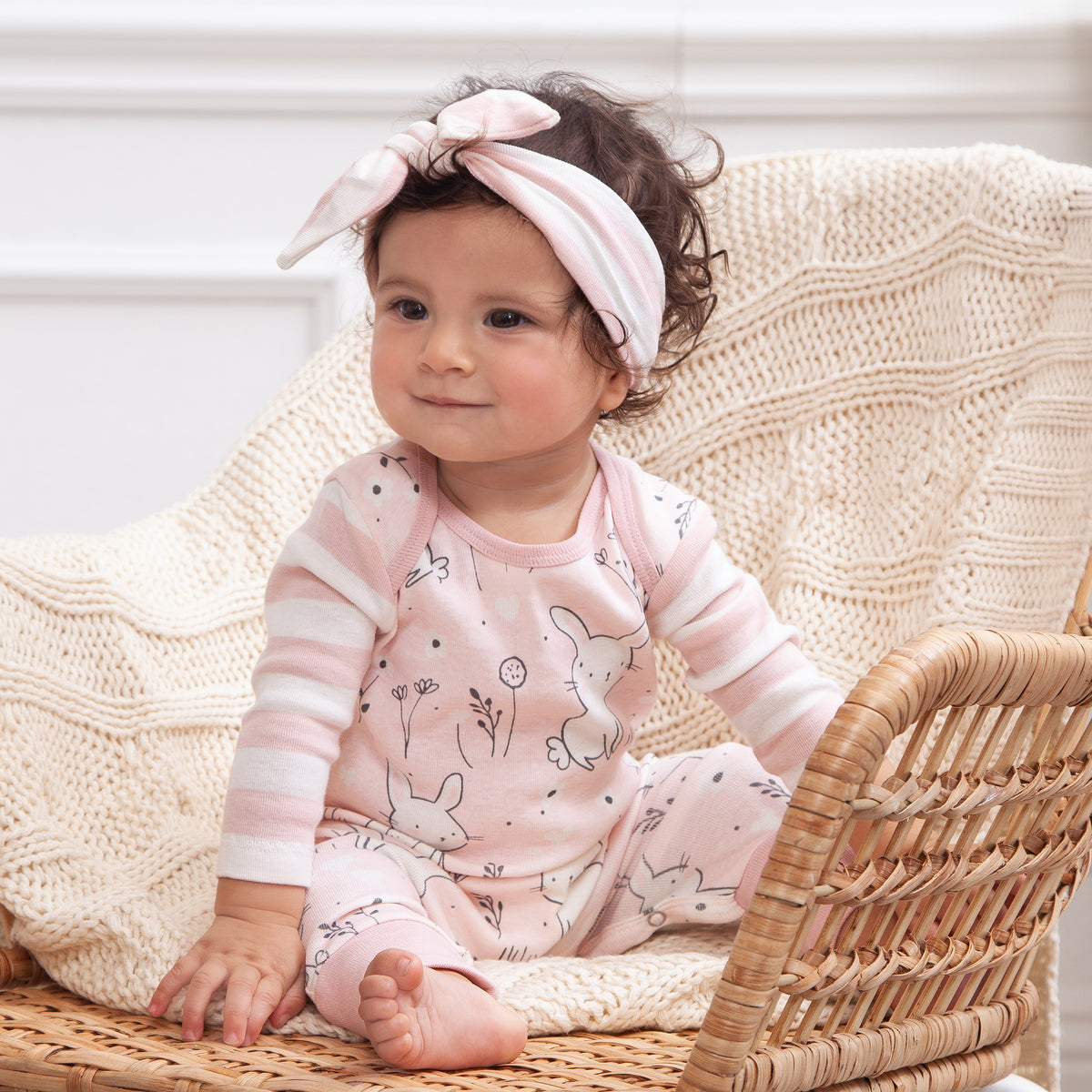 Baby Girl Pink Easter Bunny Cotton Romper