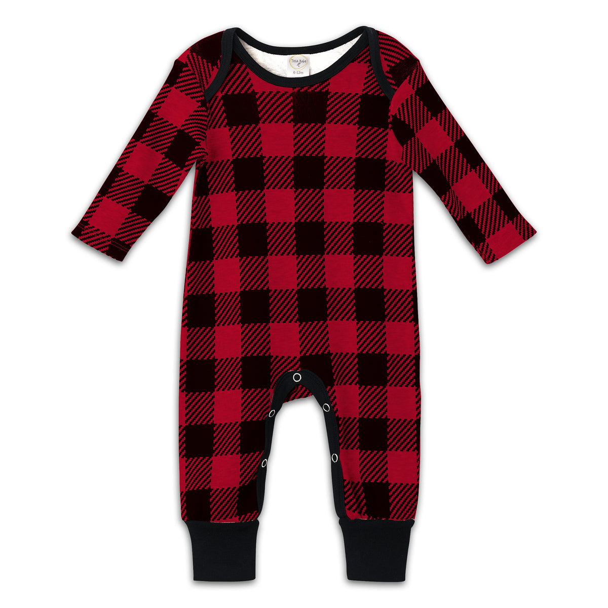 LS Sleeve Romper - Buffalo Plaid/Red Body & Sleeves Black Neck Inseam & Cuffs