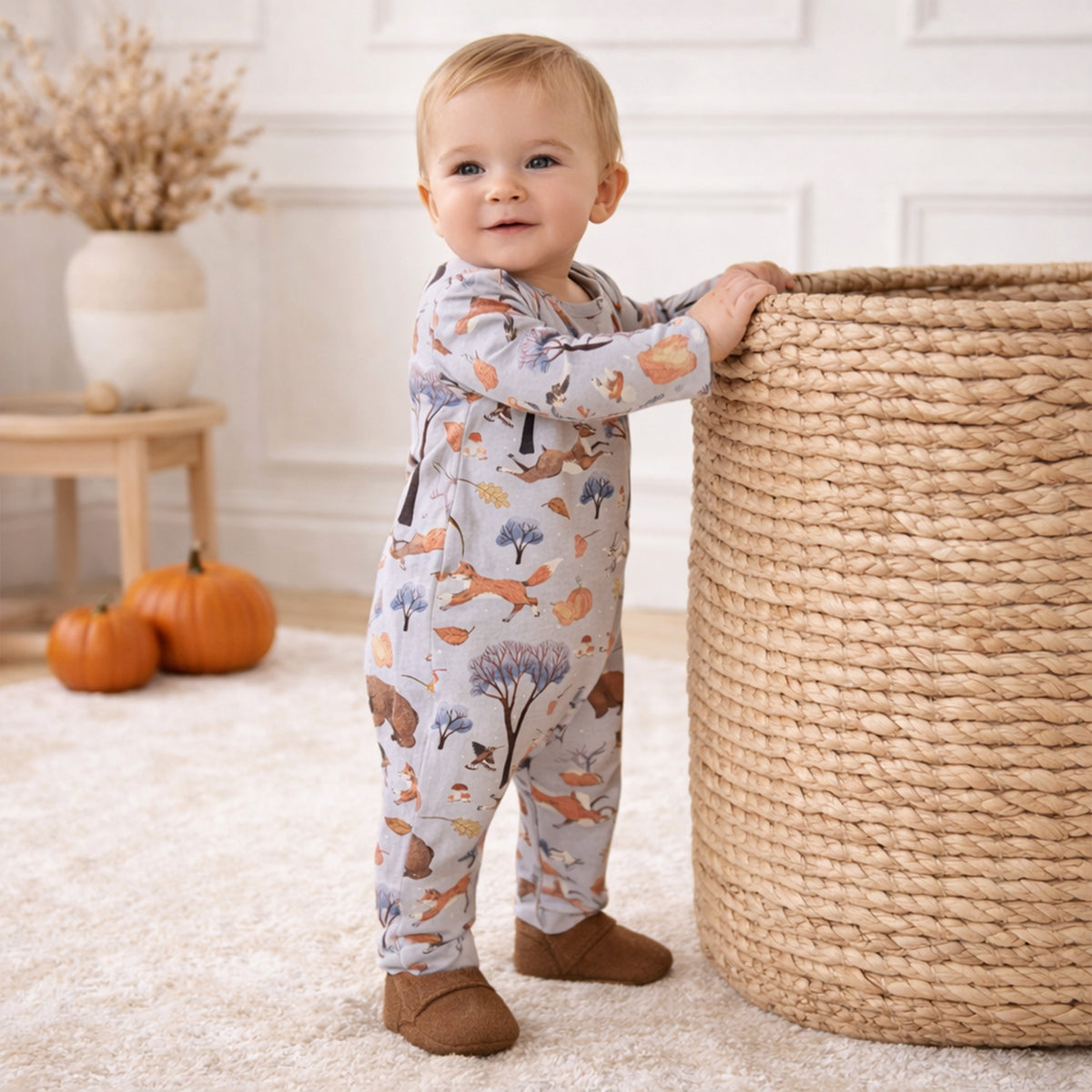 Forest Frolic Baby Romper - Soft Bamboo Fall Outfit
