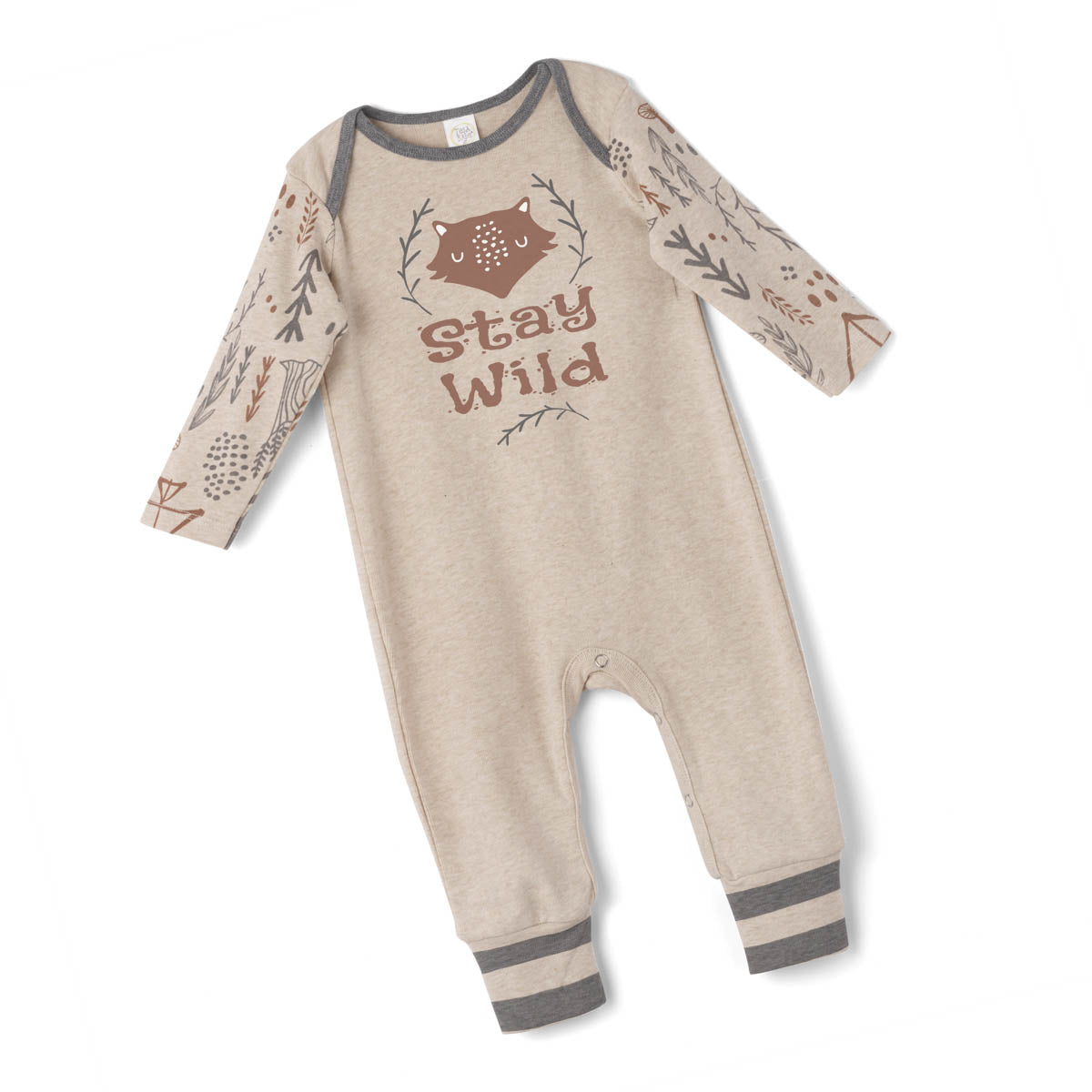 Stay Wild Heather Sand Cotton Romper - Newborn