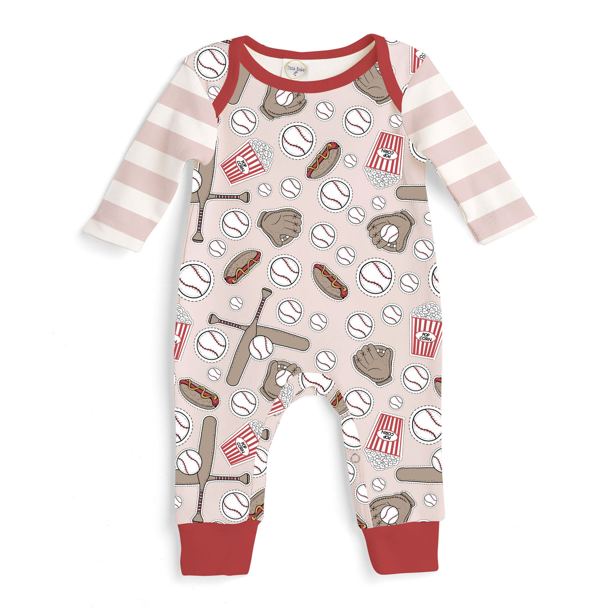 Batter Up Baby Girl's Bamboo Baseball Romper 3-6M