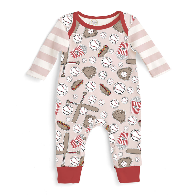 Batter Up Baby Girl's Bamboo Baseball Romper 3-6M