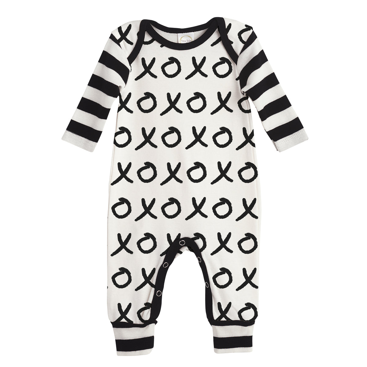 LS Romper - XO/Black Body Black & Ivory Stripe Sleeves & Cuffsblack Neck & Inseam