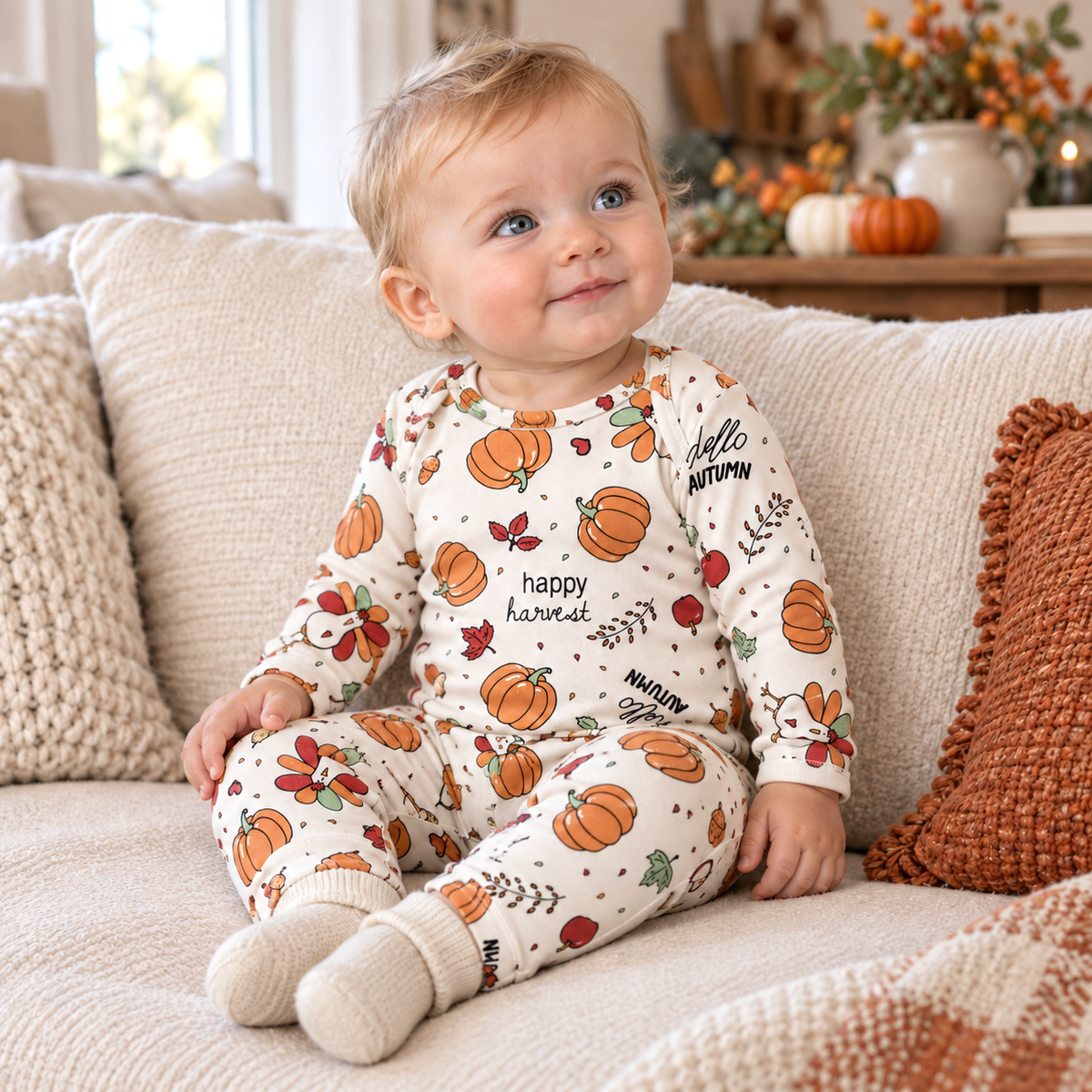 Thanksgiving Pumpkin Cotton Romper
