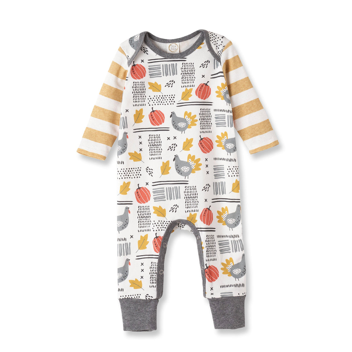 Thanksgiving Bamboo Romper with Stripe Sleeves