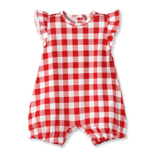 Picnic Plaid Soft Bamboo Bubble Romper for Baby Girls