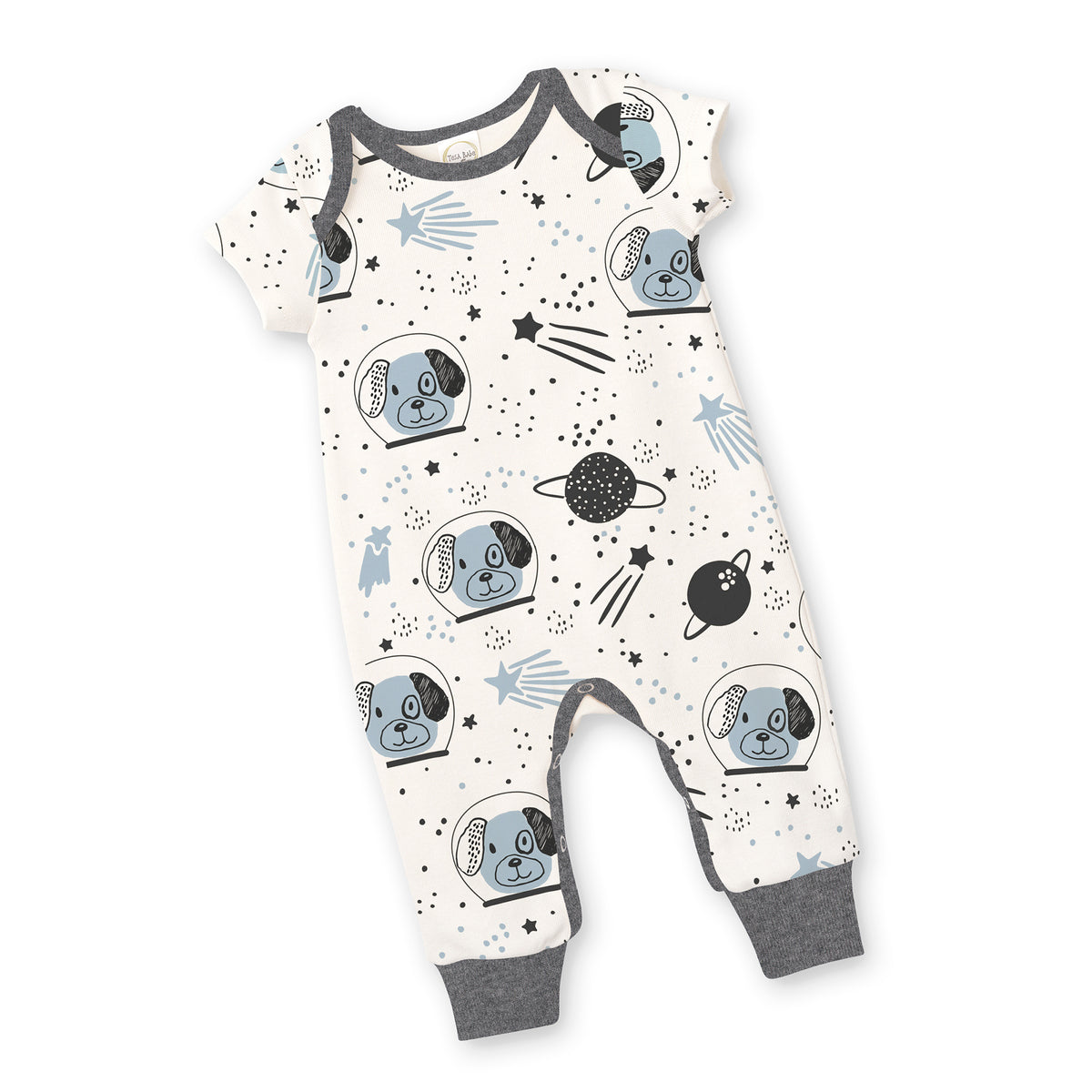 Boy's Space Dogs Short or Long Sleeve Cotton Romper - Newborn