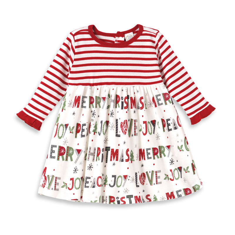 Girls' Christmas Peace-Love-Joy Bamboo Dress 9-12M