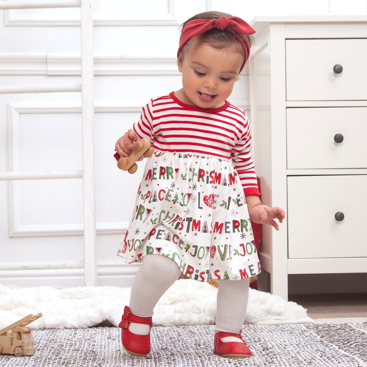 Girls' Christmas Peace-Love-Joy Bamboo Dress 9-12M