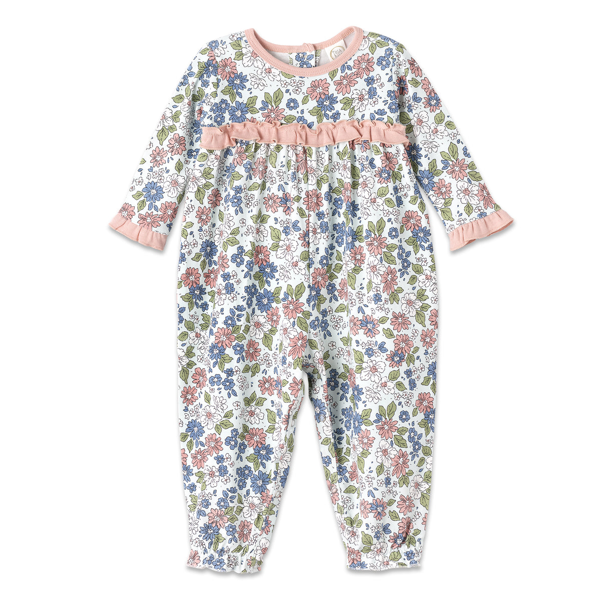 Floral Empire Baby Girl Romper – Bamboo Meadow Fields Ruffle 9-12M