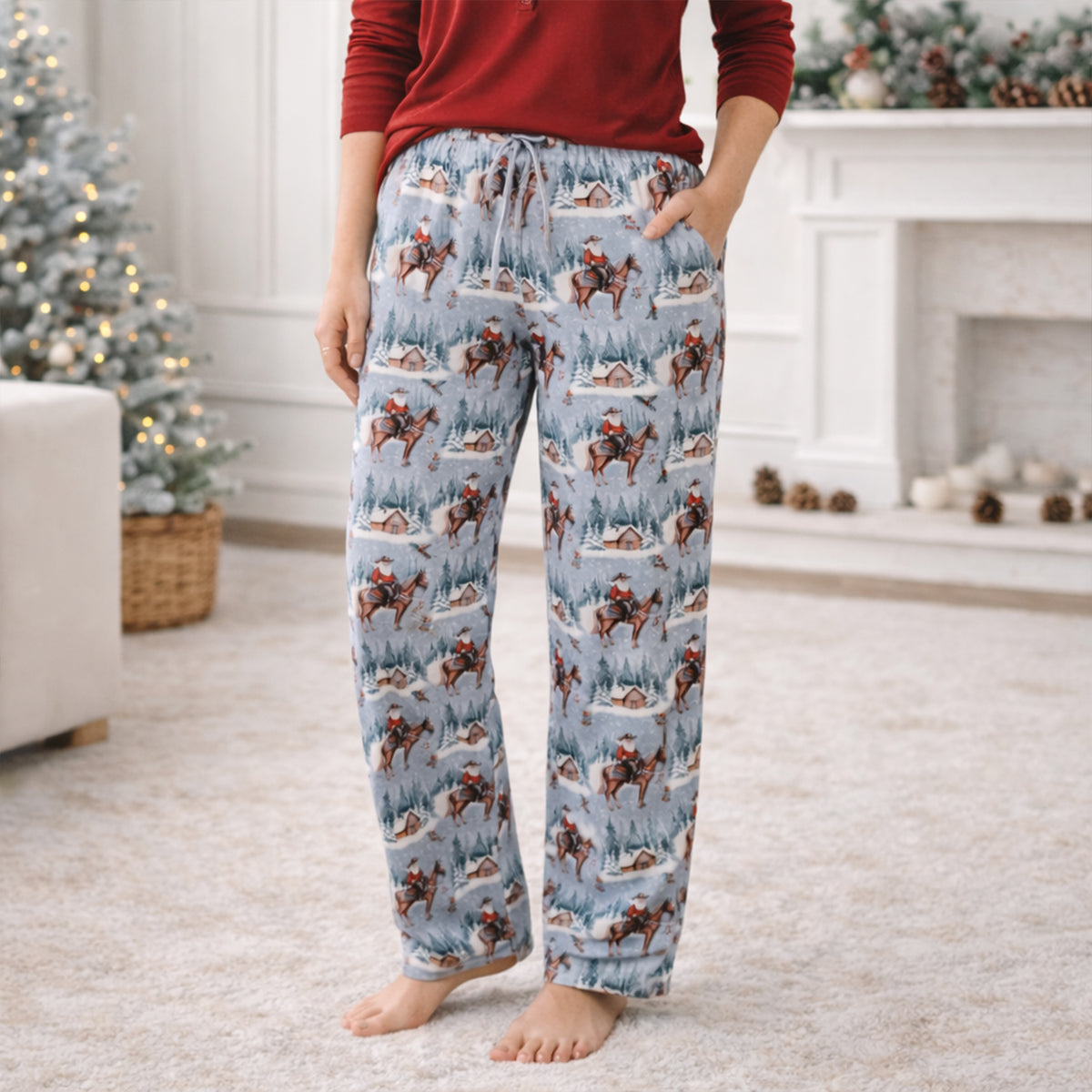 Adult Bamboo Pajama Pants - Cowboy Christmas Western