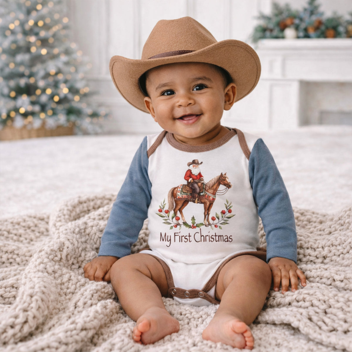 My First Christmas Cowboy Baby Bodysuit - Cotton Rib