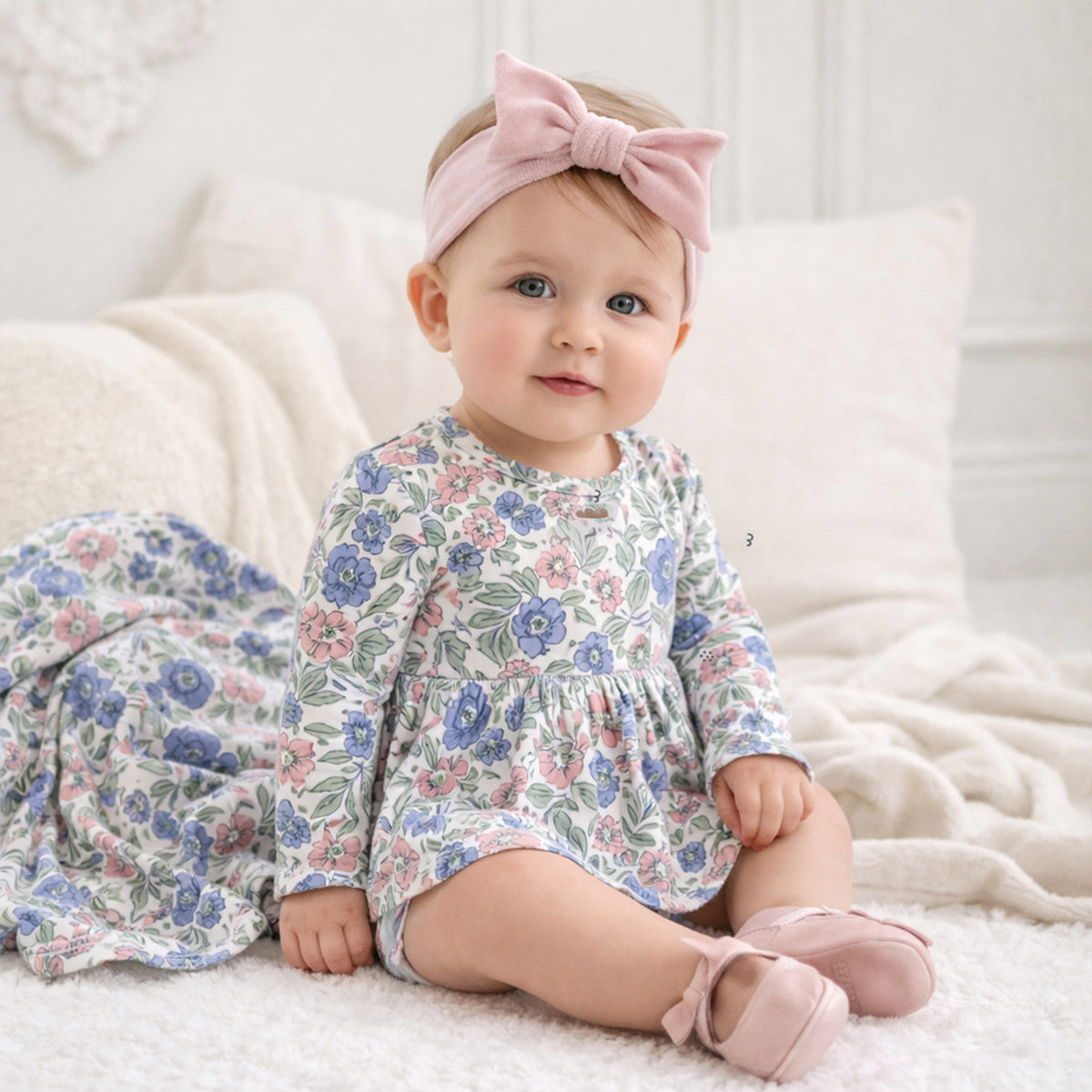 Vintage Floral Skirted Baby Girl Bamboo Bodysuit