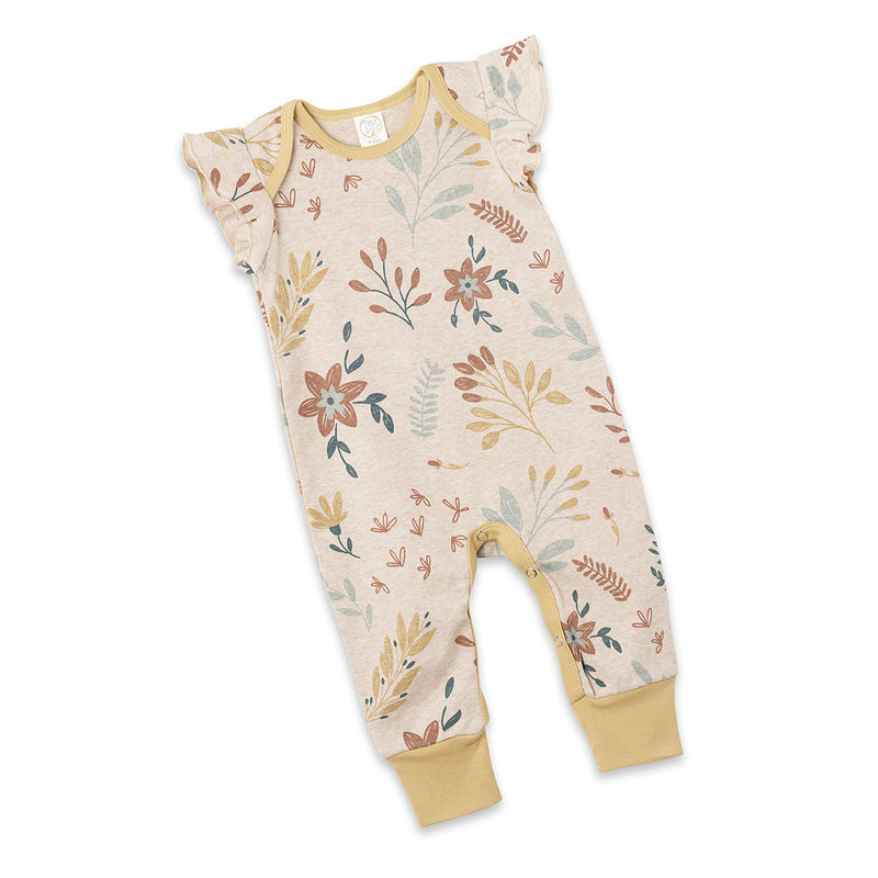Rustic Blooms Flutter Sleeve Cotton Romper 0-3M