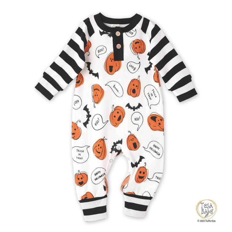 Baby's Cotton Bats & Pumpkins Henley Romper
