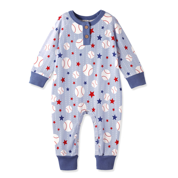 Grand Slam Bamboo Baseball Henley Romper for Baby Boys